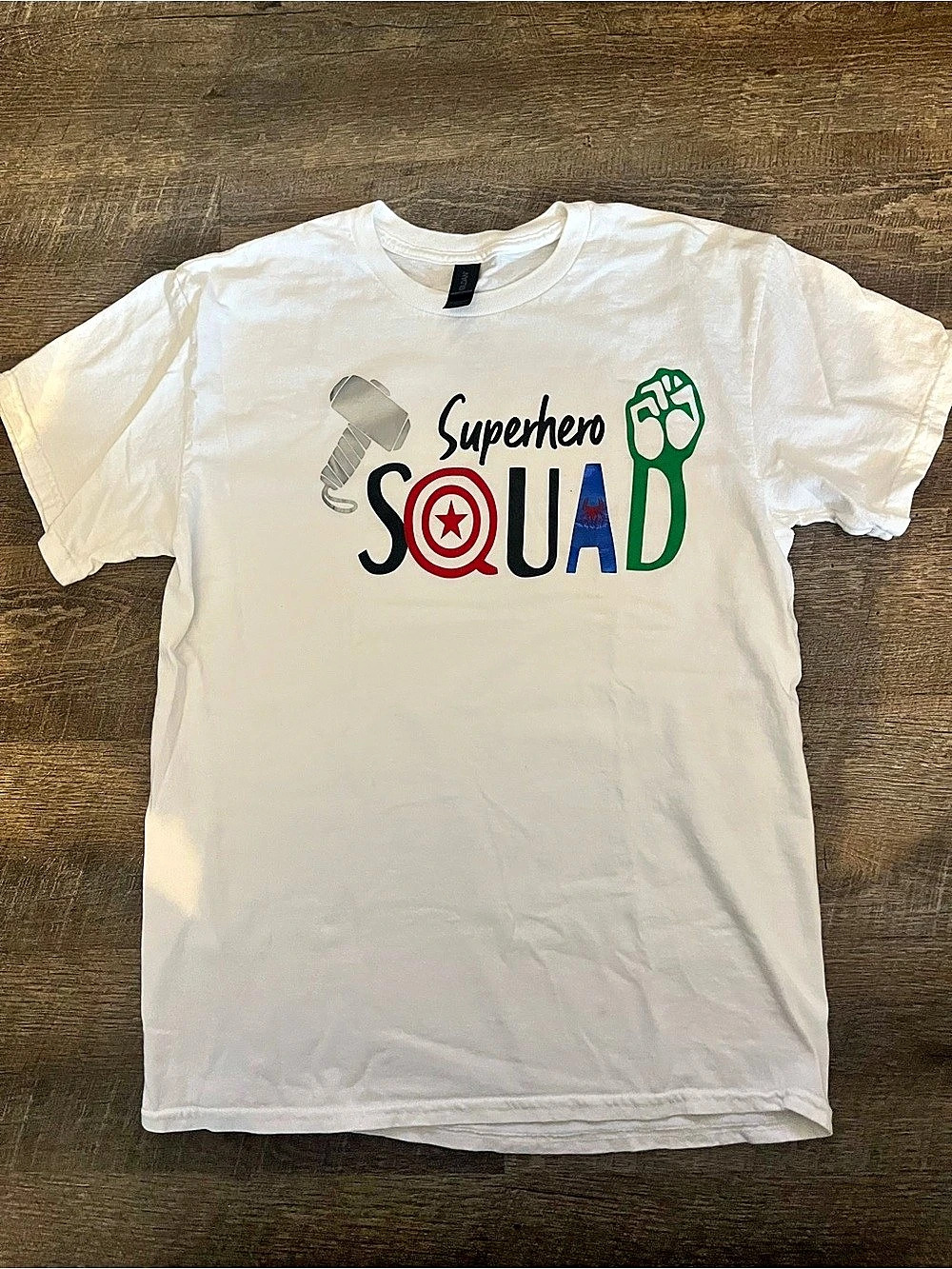 Unisex Medium Superhero Squad Graphic White T-Shirt